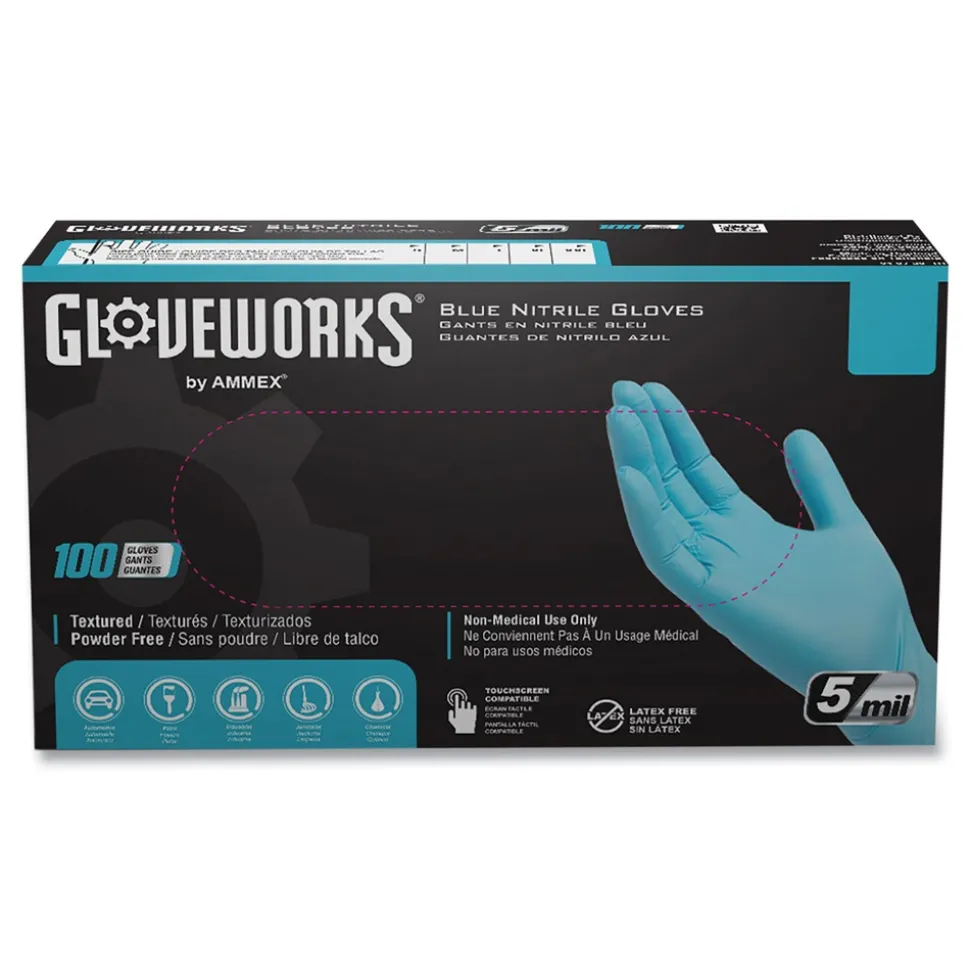 Ammex 5 mil Industrial Powder-Free Nitrile Gloves - Small, Blue (1000/Carton)