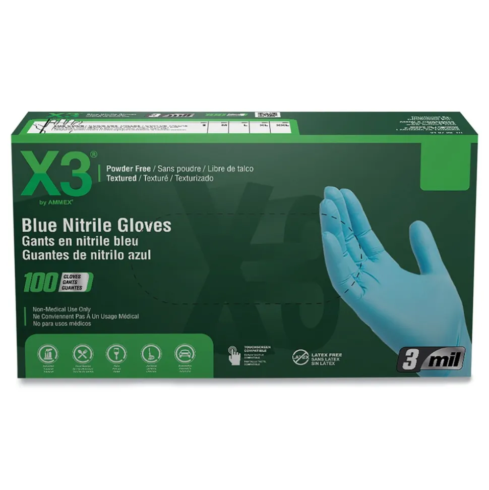 Ammex 3 mil Industrial Powder-Free Nitrile Gloves - Small, Blue (1000/Carton)