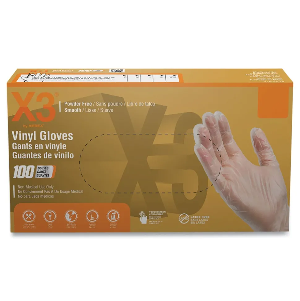 Ammex 3 mil Industrial Powder-Free Vinyl Gloves - Medium, Clear (1000/Carton)