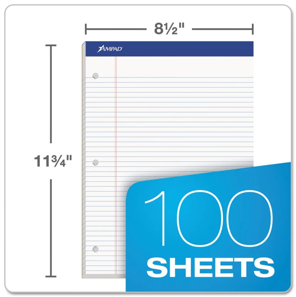 Ampad 8.5 x 11.75 Narrow Rule Double Sheet Pads - White (100-Sheets/Pad)