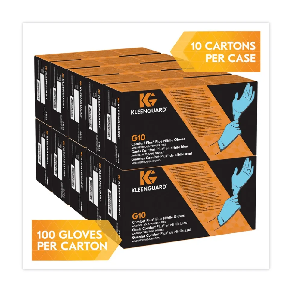 Ansell 4 mil Thick 9.5 in. Long Powder-Free G10 Comfort Plus Blue Nitrile Gloves - Small, Light Blue (100/Box, 10 Boxes/Carton)