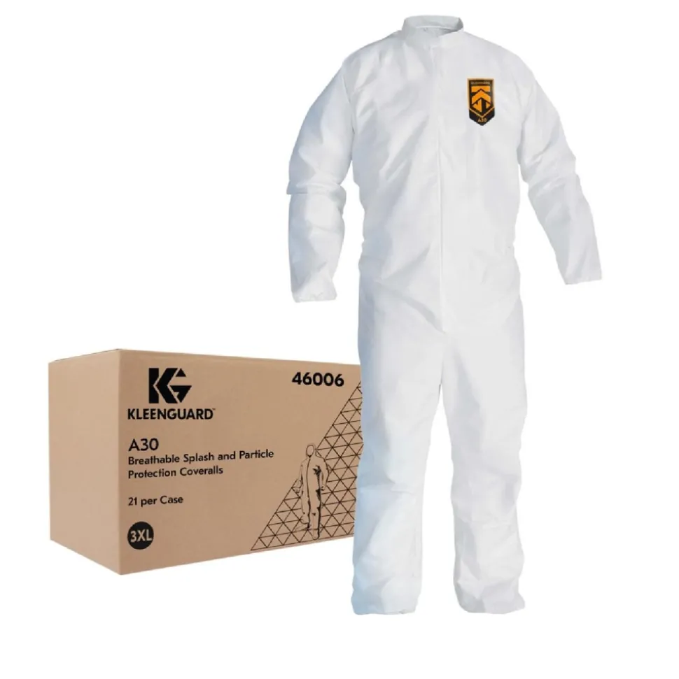 Ansell A30 Breathable Splash and Particle Protection Coveralls - Triple Extra Large, White (21/Carton)