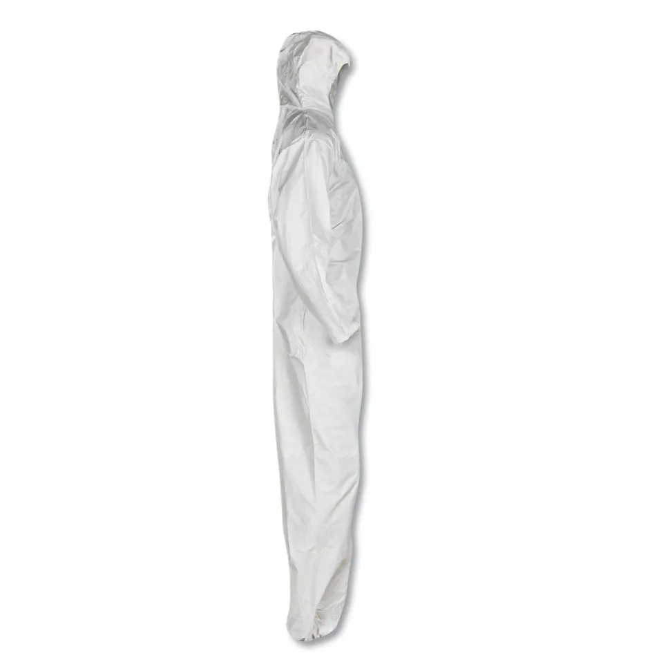 Ansell A20 Elastic-Back, Cuff, and Ankles Hooded Coveralls - Quadruple Extra Large, White (20/Carton)