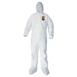 Ansell A40 Elastic-Cuff Ankle, Hood, and Boot Coveralls - Large, White (25/Carton)