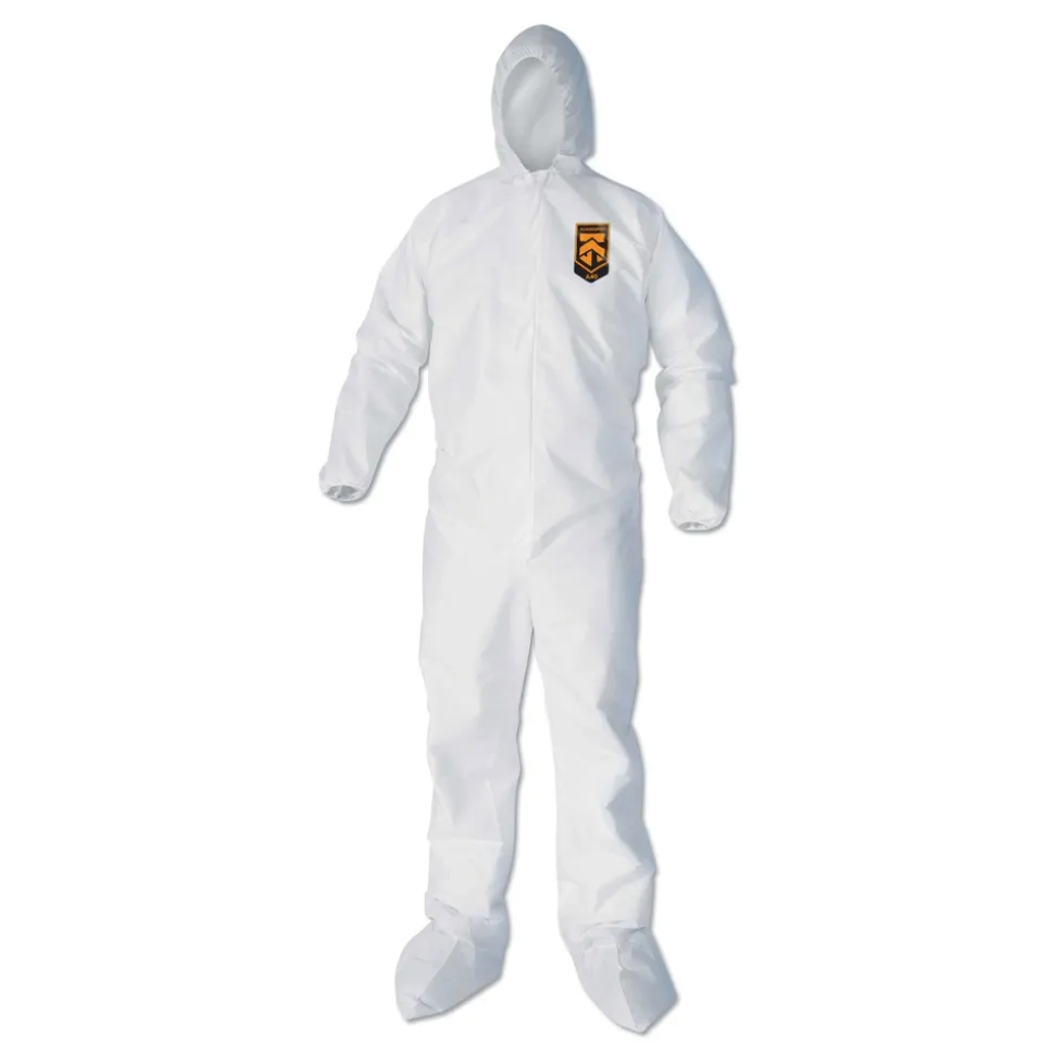 Ansell A40 Elastic-Cuff Ankle Hood And Boot Coveralls - 2X-Large,White (25/Carton)