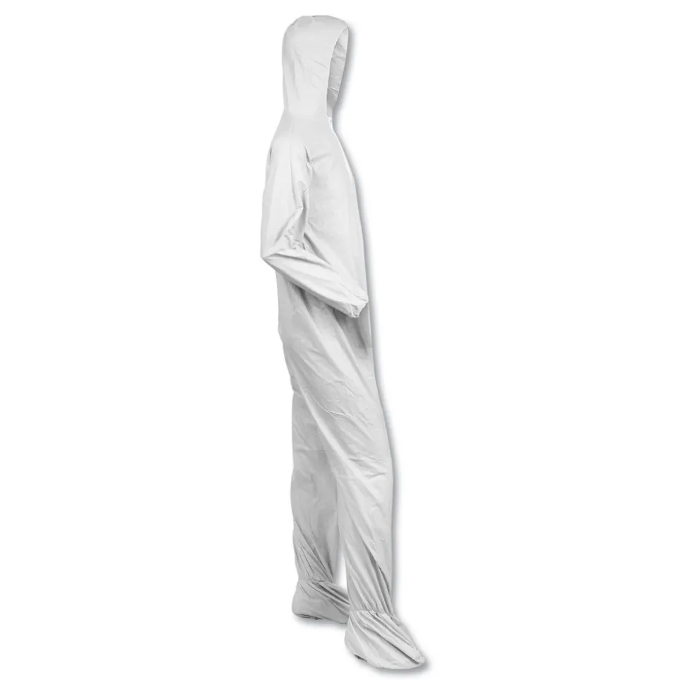 Ansell A40 Elastic-Cuff Ankle Hood And Boot Coveralls - 2X-Large,White (25/Carton)