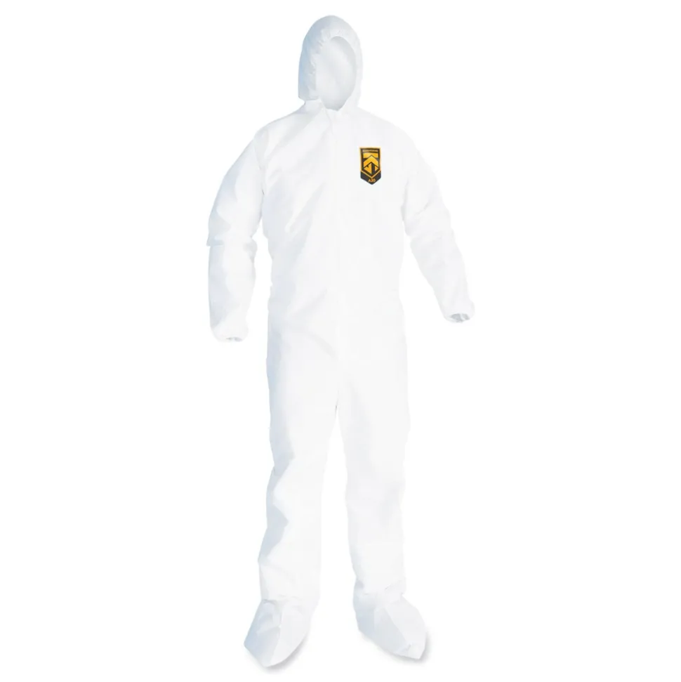 Ansell A20 Hood, Boots, and Elastic-Back Breathable Particle Protection Coveralls - Large, White (24/Carton)