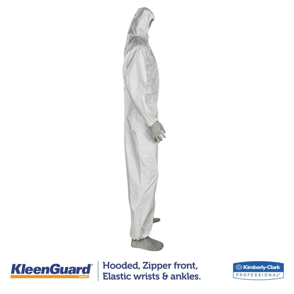 Ansell A35 Liquid and Particle Protection Coveralls Hooded - Large, White (25/Carton)