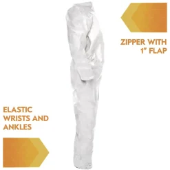 Ansell A20 Zip Front, Elastic-Back, Wrists, and Ankles Breathable Particle Protection Coveralls - Quadruple Extra Large, White (20/Carton)