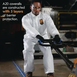 Ansell A20 Zip Front, Elastic-Back, Wrists, and Ankles Breathable Particle Protection Coveralls - Triple Extra Large, White (20/Carton)