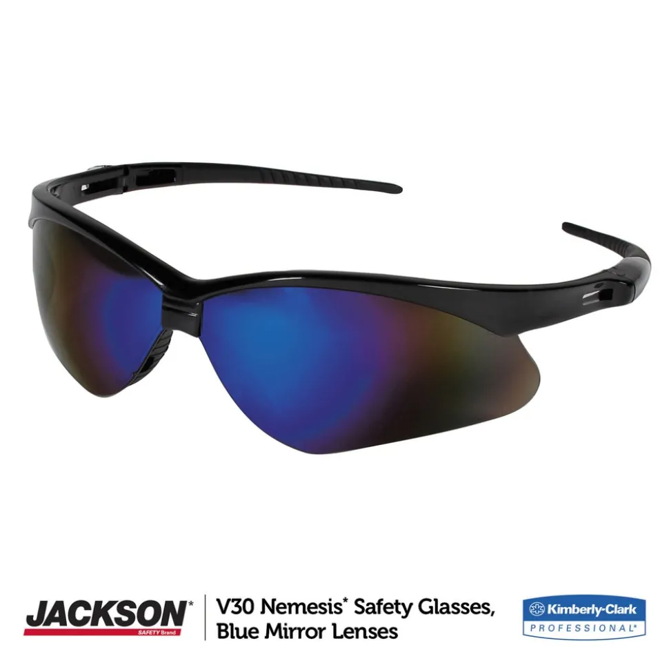 Ansell Nemesis Safety Glasses - Black Frame/Blue Mirror Lens