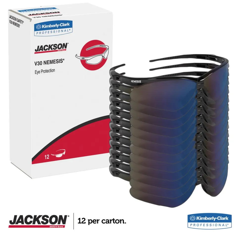 Ansell Nemesis Safety Glasses - Black Frame/Blue Mirror Lens