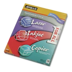 Apollo 8.5 in. x 11 in. Color Laser/Inkjet Transparency Film (50/Box)