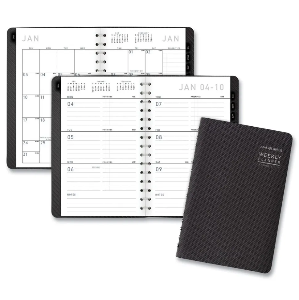 AT-A-GLANCE 8.5 in. x 5.5 in. 12-Month (Jan to Dec): 2026 Contemporary Open-Block Format Weekly/Monthly Planner - Graphite Cover