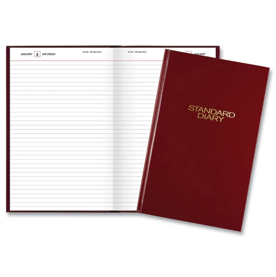 AT-A-GLANCE 12 in. x 7.75 in. Standard 2026 Edition Wide/Legal Rule Daily Diary - Red Cover