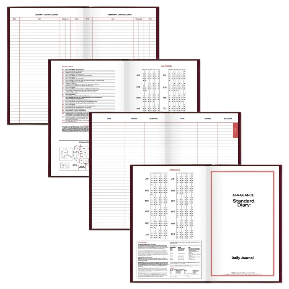 AT-A-GLANCE 12 in. x 7.75 in. Standard 2026 Edition Wide/Legal Rule Daily Diary - Red Cover