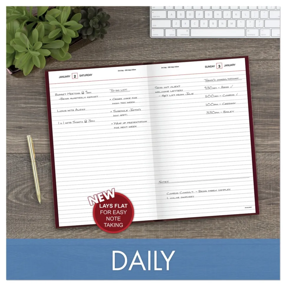 AT-A-GLANCE 12 in. x 7.75 in. Standard 2026 Edition Wide/Legal Rule Daily Diary - Red Cover