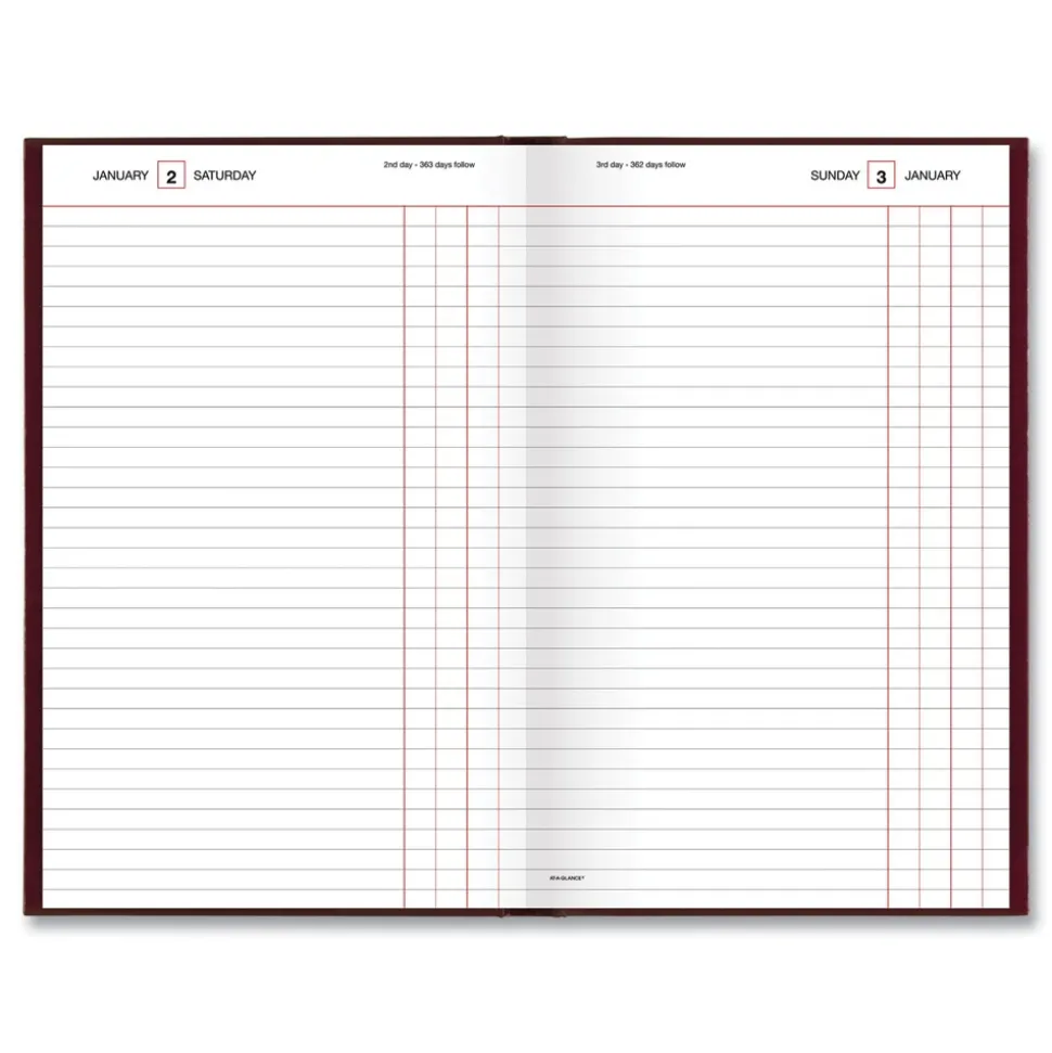 AT-A-GLANCE 12 in. x 7.75 in. Standard 2026 Edition Wide/Legal Rule Daily Journal - Red Cover