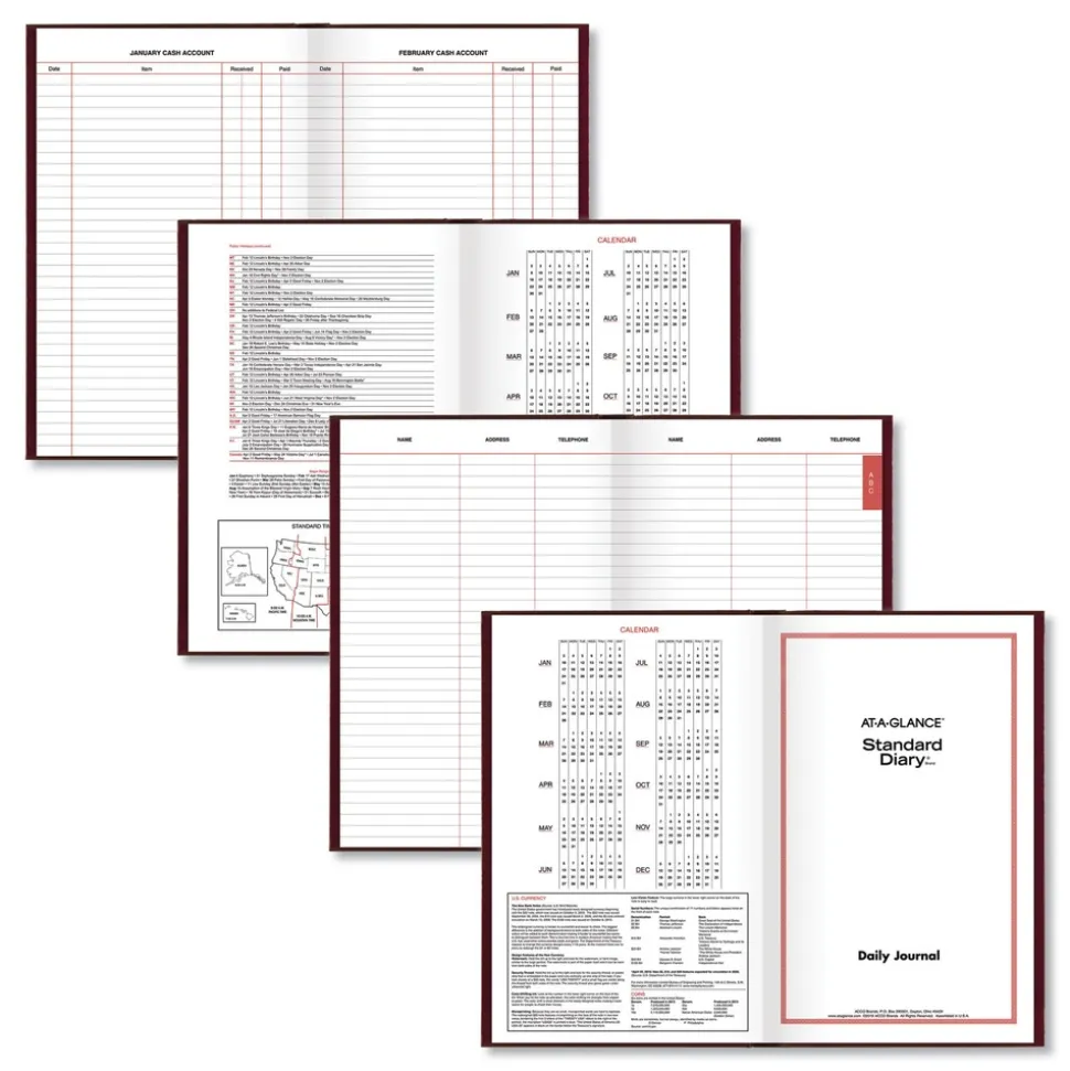 AT-A-GLANCE 12 in. x 7.75 in. Standard 2026 Edition Wide/Legal Rule Daily Journal - Red Cover