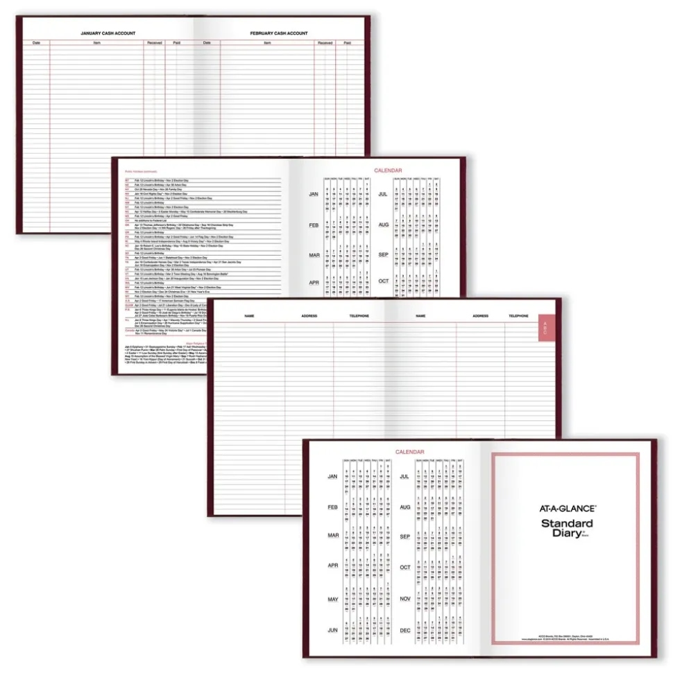 AT-A-GLANCE 9.5 in. x 7.5 in. Standard 2026 Edition Medium/College Rule Daily Diary - Red Cover