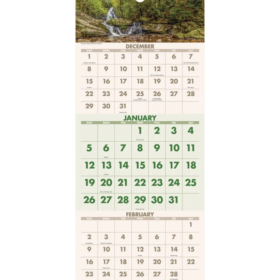 AT-A-GLANCE 14-Month: Dec 2025 to Jan 2027 Three-Month 12 in. x 27 in. Scenic Landscape Photography Wall Calendar - White Sheets