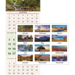 AT-A-GLANCE 14-Month: Dec 2025 to Jan 2027 Three-Month 12 in. x 27 in. Scenic Landscape Photography Wall Calendar - White Sheets