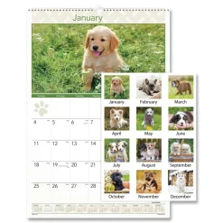 AT-A-GLANCE 12-Month (Jan to Dec): 2026 15.5 in. x 22.75 in. Puppies Photography Puppies Monthly Wall Calendar - White/Multicolor Sheets