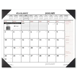 AT-A-GLANCE 12-Month (Jan to Dec): 2026 22 in. x 17 in. Two-Color Monthly Desk Pad Calendar - White Sheets, Black Corners