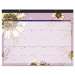 AT-A-GLANCE 12-Month (Jan to Dec): 2026 22 in. x 17 in. Floral Artwork Paper Flowers Desk Pad - Black Binding/Clear Corners