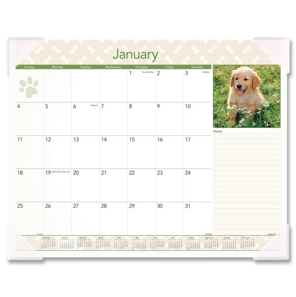 AT-A-GLANCE 12-Month (Jan to Dec): 2026 22 in. x 17 in. Puppies Photography Puppies Monthly Desk Pad Calendar - White Sheets, Clear Corners