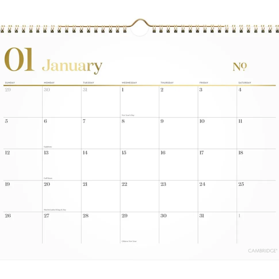 AT-A-GLANCE WorkStyle 15 in. x 12 in. 12-Month (Jan to Dec) 2025 Monthly Wall Calendar - White/Gold Sheets