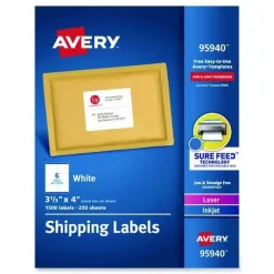 Avery 95940 3.33 in. x 4 in. Shipping Labels-Bulk Packs for Inkjet/Laser Printers - White (6/Sheet, 250 Sheets/Box)