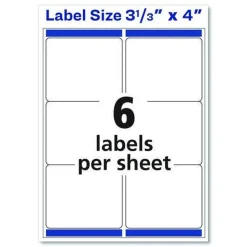 Avery 95940 3.33 in. x 4 in. Shipping Labels-Bulk Packs for Inkjet/Laser Printers - White (6/Sheet, 250 Sheets/Box)