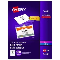 Avery 74461 3.5 in. x 2.25 in. Top Load Clip-Style Badge Holder with Laser/Inkjet Insert - White (100/Box)
