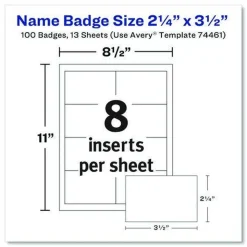 Avery 74461 3.5 in. x 2.25 in. Top Load Clip-Style Badge Holder with Laser/Inkjet Insert - White (100/Box)