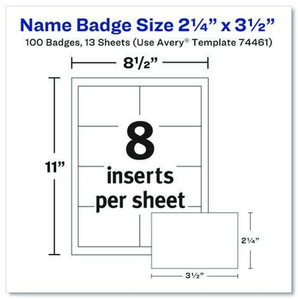 Avery 74461 3.5 in. x 2.25 in. Top Load Clip-Style Badge Holder with Laser/Inkjet Insert - White (100/Box)