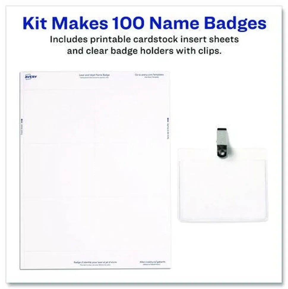 Avery 74461 3.5 in. x 2.25 in. Top Load Clip-Style Badge Holder with Laser/Inkjet Insert - White (100/Box)