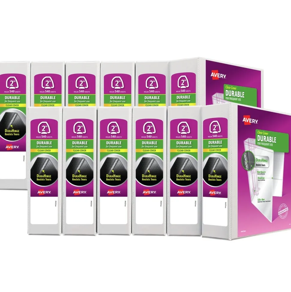 Avery 3 EZD Rings 2 in. Capacity 11 in. x 8.5 in. Durable View Binder with DuraHinge - White (12/Carton)