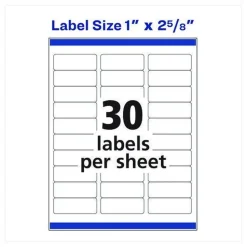 Avery 1 in. x 2.63 in. Address Labels with Sure Feed Technology for Laser Printers - White (30/Sheet, 250 Sheets/Box)