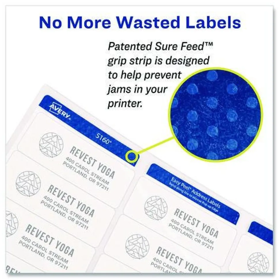 Avery 1 in. x 2.63 in. Address Labels with Sure Feed Technology for Laser Printers - White (30/Sheet, 250 Sheets/Box)