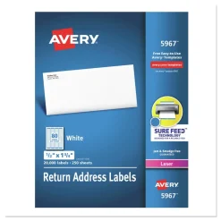 Avery 0.5 in. x 1.75 in. Address Labels with Sure Feed Technology for Laser Printers - White (80/Sheet, 250 Sheets/Box)