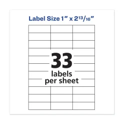 Avery 1 in. x 2.81 in. Copier Mailing Labels - White (33/Sheet, 250 Sheets/Box)