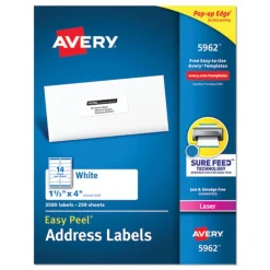 Avery 1.33 in. x 4 in. Easy Peel Address Labels with Sure Feed Technology for Laser Printers - White (14/Sheet, 250 Sheets/Box)