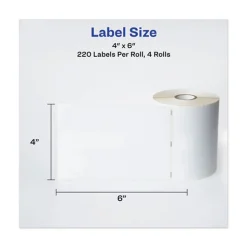 Avery 4 in. x 6 in. Multipurpose Thermal Labels - White (220/Roll, 4 Rolls/Box)