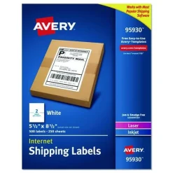 Avery 5.5 in. x 8.5 in. Shipping Labels-Bulk Packs for Inkjet/Laser Printers - White (2/Sheet, 250 Sheets/Box)