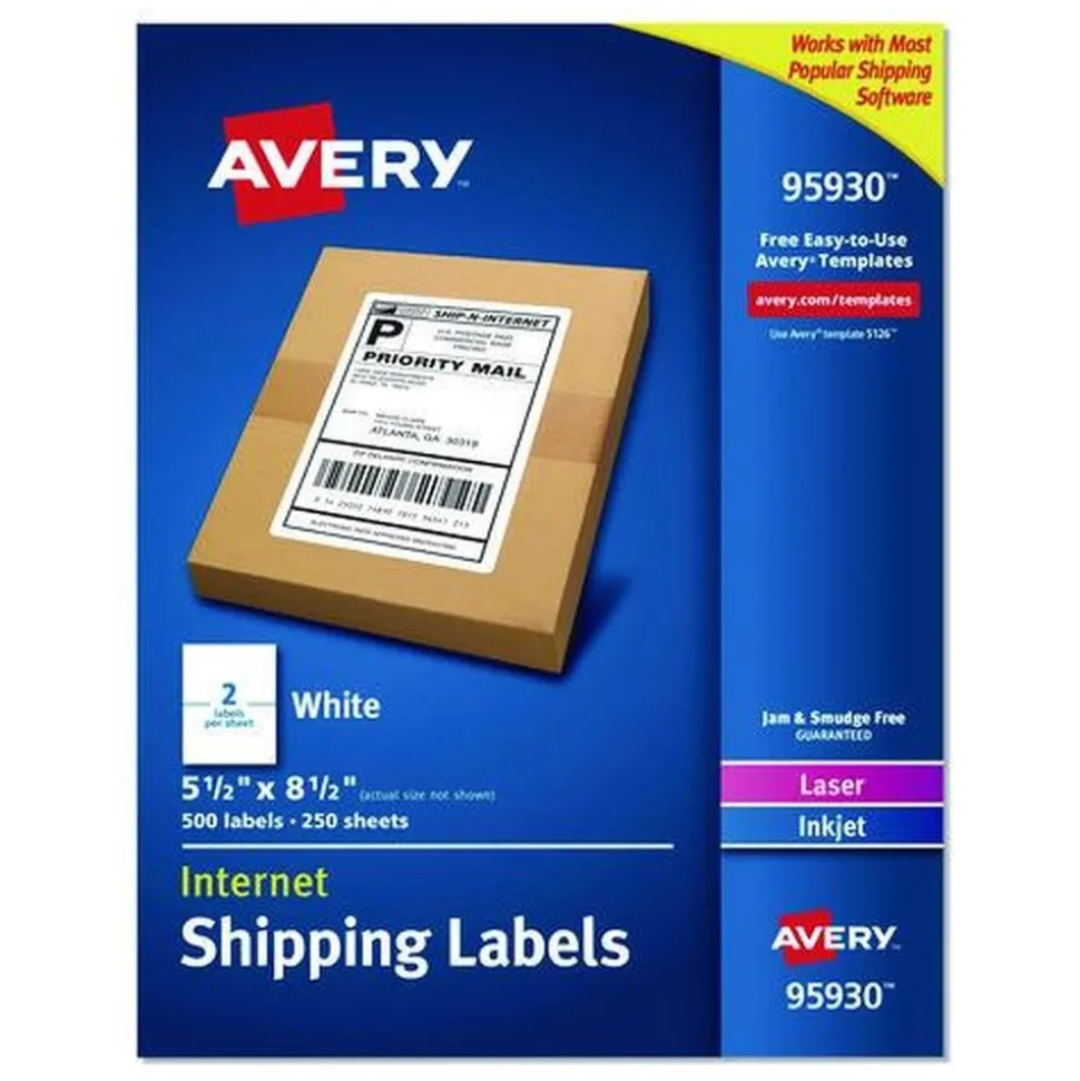 Avery 5.5 in. x 8.5 in. Shipping Labels-Bulk Packs for Inkjet/Laser Printers - White (2/Sheet, 250 Sheets/Box)