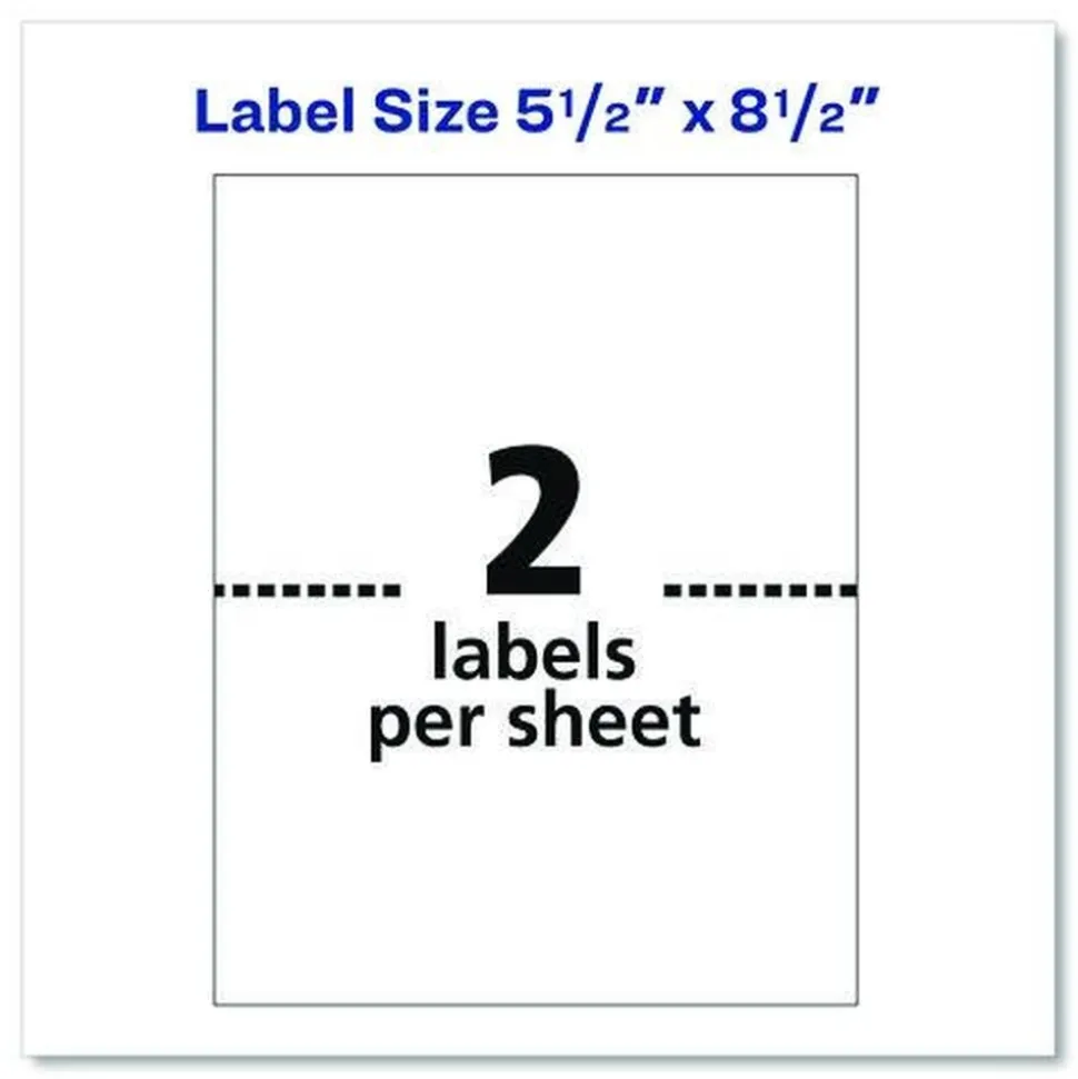 Avery 5.5 in. x 8.5 in. Shipping Labels-Bulk Packs for Inkjet/Laser Printers - White (2/Sheet, 250 Sheets/Box)