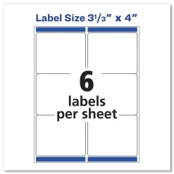 Avery 3.33 in. x 4 in. Shipping Labels with TrueBlock Technology for Inkjet/Laser Printers - White (6/Sheet, 500 Sheets/Box)