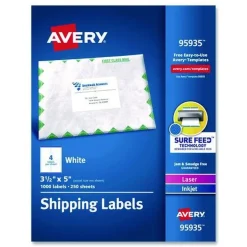 Avery 3.5 in. x 5 in. Shipping Labels-Bulk Packs for Inkjet/Laser Printers - White (4/Sheet, 250 Sheets/Box)