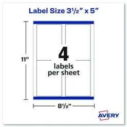 Avery 3.5 in. x 5 in. Shipping Labels-Bulk Packs for Inkjet/Laser Printers - White (4/Sheet, 250 Sheets/Box)